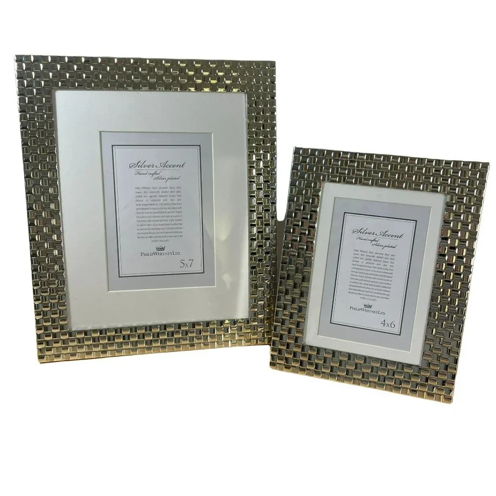 Philip Whitney Silver Plated Basketweave Frames Square 4x6 5x7 Lot of 2 New